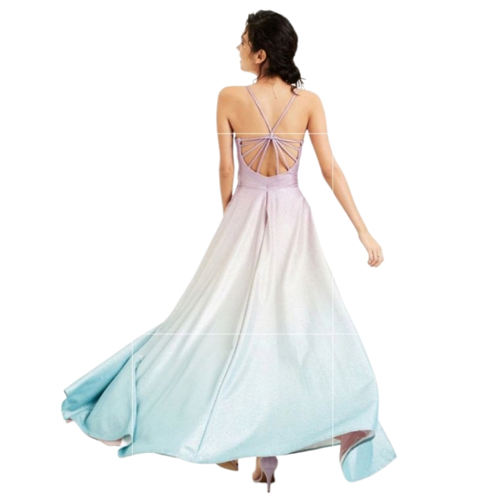 SPEECHLESS SPARKLY SPAGHETTI STRAP V-NECK FIT & FLARE FULL-LENGTH DRESS. SIZE:11